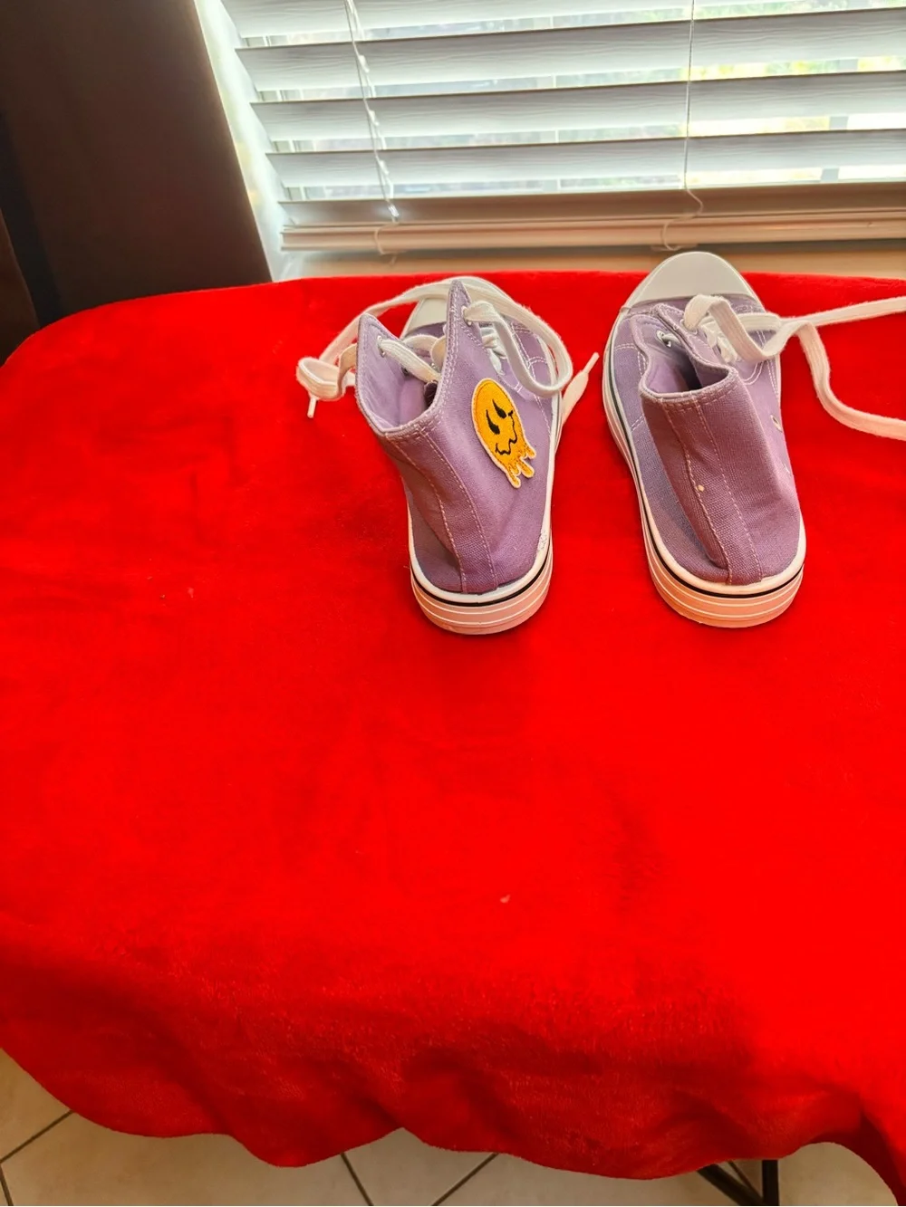 Charles Albert Lavender High-Top Sneakers with Yellow Smiley Patch